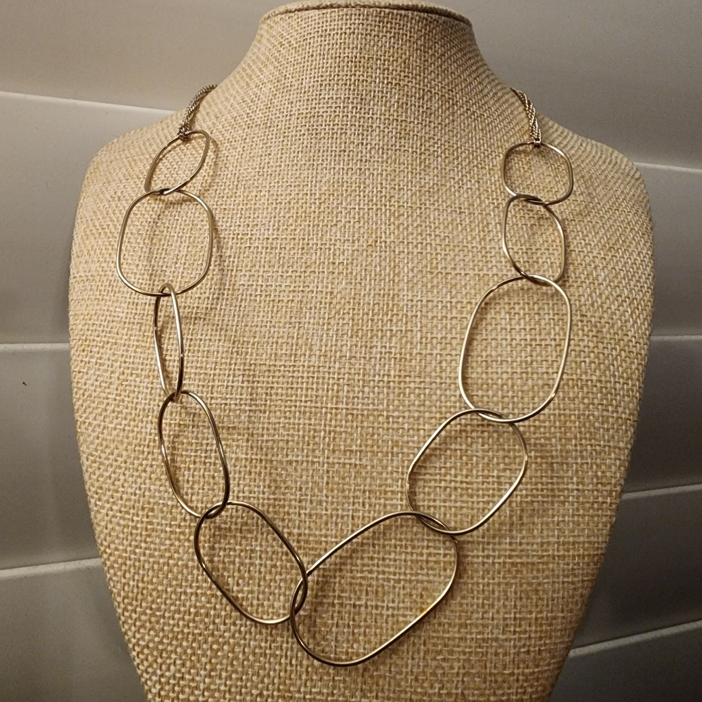 Modernist Large Oval Link Necklace Gold-tone Organic Statement Chain